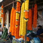 Ghirlande di fiori al mercato